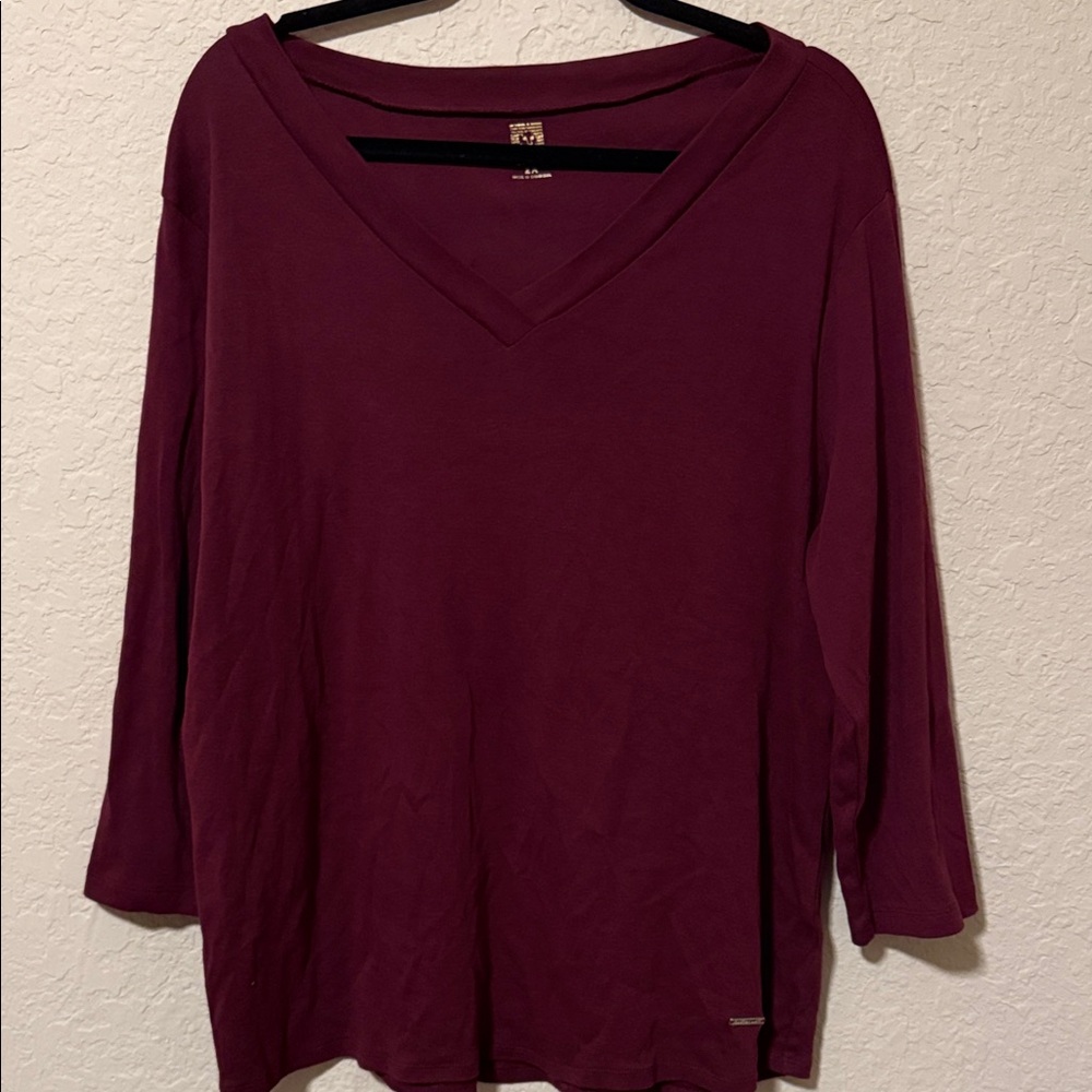 Anne Klein Women's V-Neck Long Sleeve Top - Burgundy size 2x